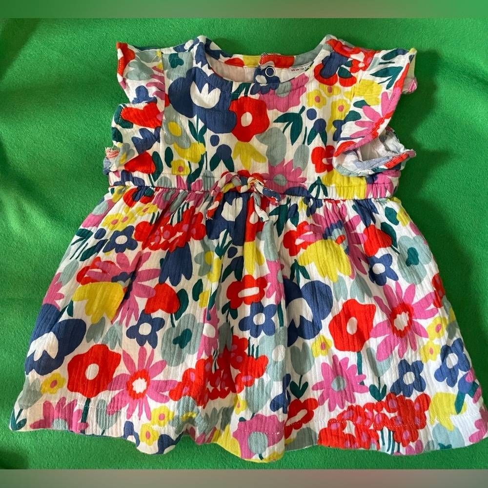 Hanna Andersson Flutter Sleeve Muslin Flower Frenzy Girls Baby Dress 3-6 months